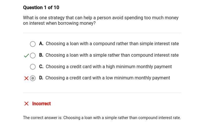 What is one strategy that can help a person avoid spending too much money on interest-example-1