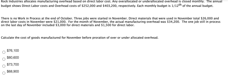 Rock industries allocates manufacturing overhead based on direct labor cost. any overallocated-example-1