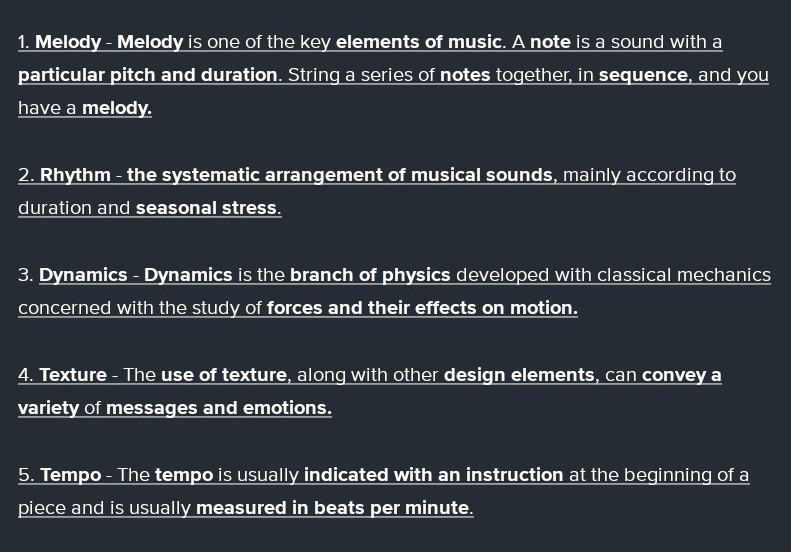 Learning Task 1 Define the following Melody 2 Rhyt 3. Dynamic S Tempo​-example-1