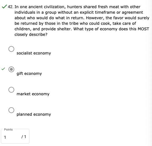 In one ancient civilization, hunters shared fresh meat with other individuals in a-example-1