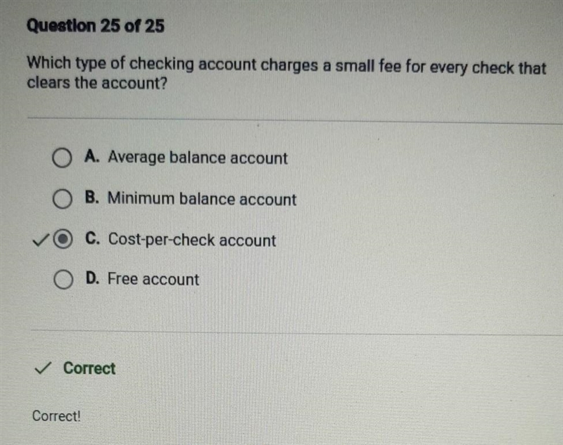 On 9 OT 25 Which type of checking account charges a small fee for every check that-example-1