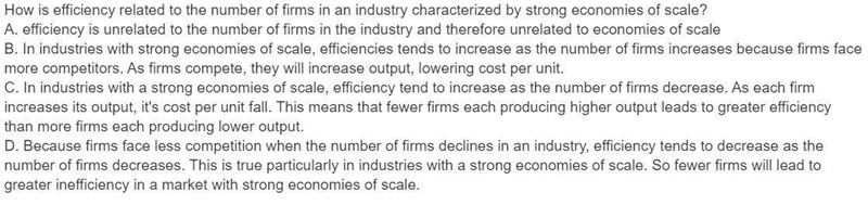 How is efficiency related to the number of firms in an industry characterized by strong-example-1