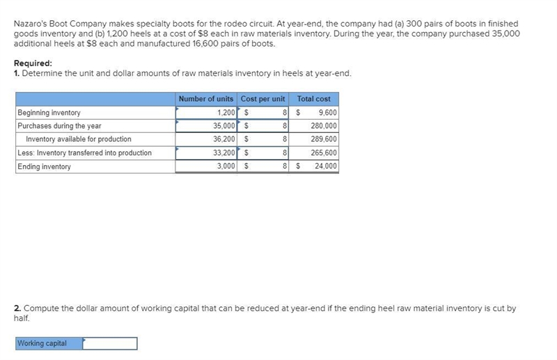 Compute the dollar amount of working capital that can be reduced at year-end if the-example-1