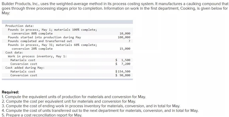 Builder Products, Inc., uses the weighted-average method in its process costing system-example-1