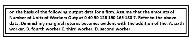 Number of WorkersUnits of Output 00 110 290 3126 4150 5165 6180Refer to above data-example-1