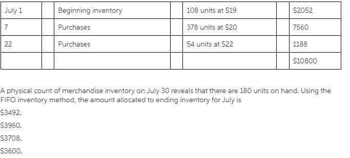 A physical count of merchandise inventory on July 30 reveals that there are 180 units-example-1