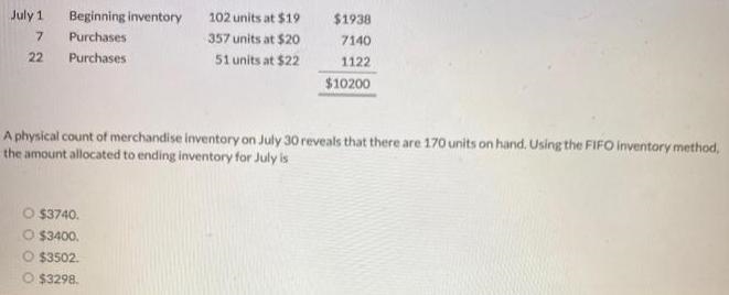 A physical count of merchandise inventory on July 30 reveals that there are 170 units-example-1