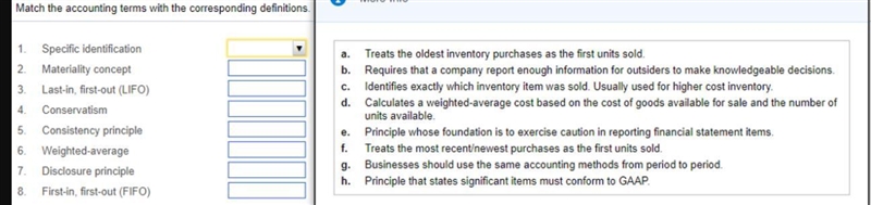 Match the accounting terms with the corresponding definitions. 1. Specific identification-example-1