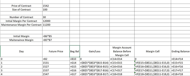 You are long 30 gold futures contracts, established at an initial settle price of-example-2