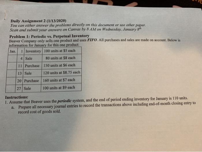 Assume that Beaver uses the periodic system, and the end of period ending inventory-example-1