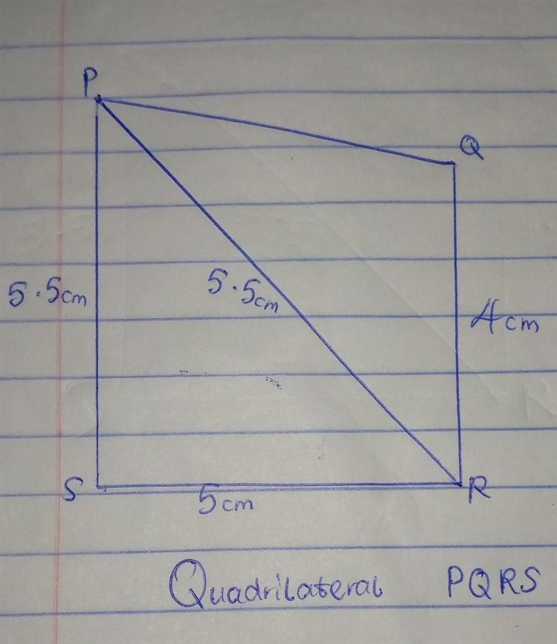 construct a quadriteral PQRS, given that QR=4.5cm PS=5.5cm,RScm5cm and diagonalPR-example-2