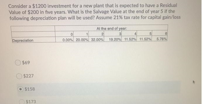 Consider a $1200 investment for a new plant that is expected to have a Residual Value-example-1