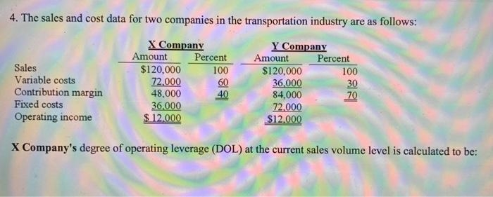 X Company's degree of operating leverage (DOL) at the current sales volume level is-example-1