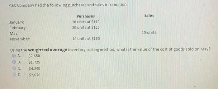 PuLL M5 ucides diu Sdles Omalom Sales Purchases 20 units at $110 20 units at $120 January-example-1