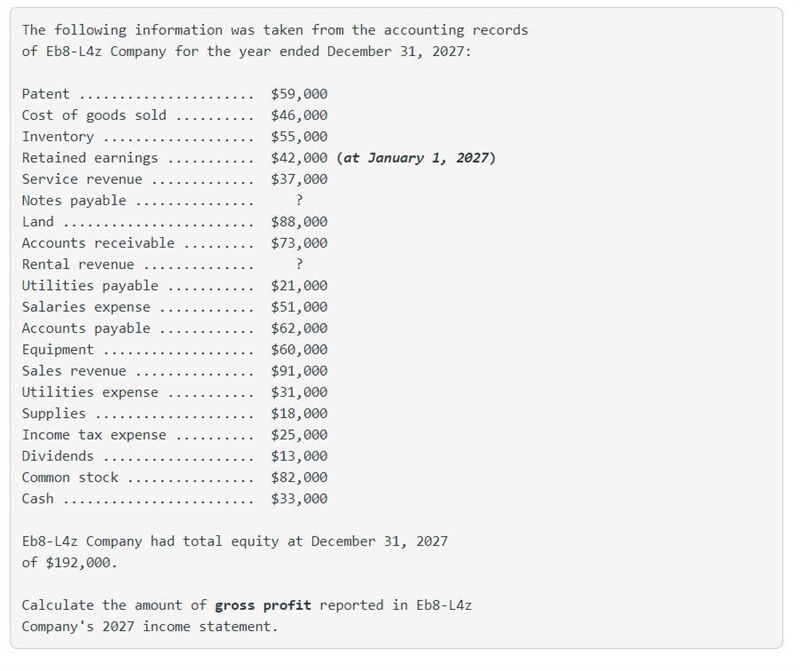 The following information was taken from the accounting records of Eb8-L4z Company-example-1