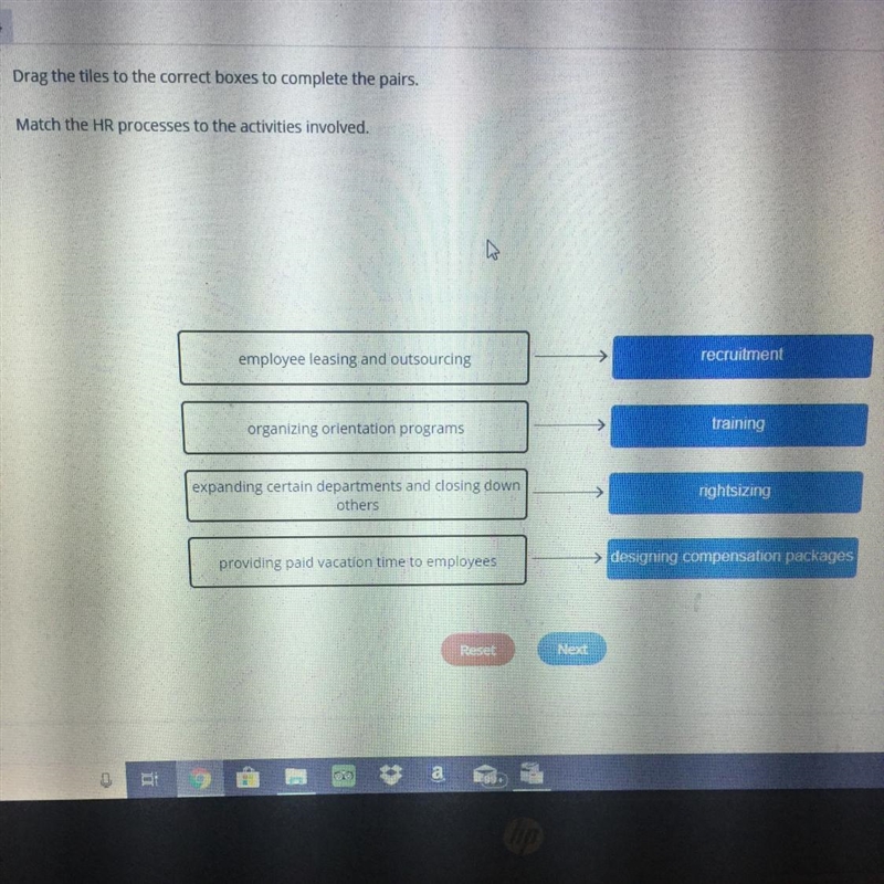 Drag the tiles to the correct boxes to complete the pairs. Match the HR processes-example-1