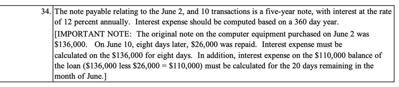 The not payable relating to the June 2, and 10 transactions is a five-year note, with-example-1