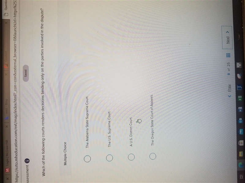 Which of the following courts renders decisions binding only on the parties involved-example-1