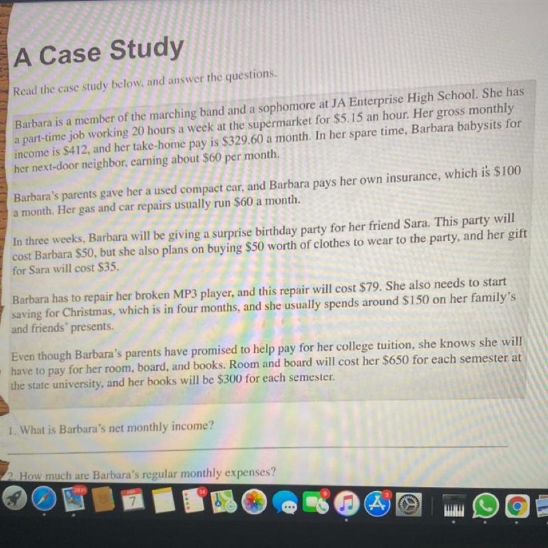 1.What is Barbara's net monthly income? 2.How much are Barbara’s regular monthly expenses-example-1