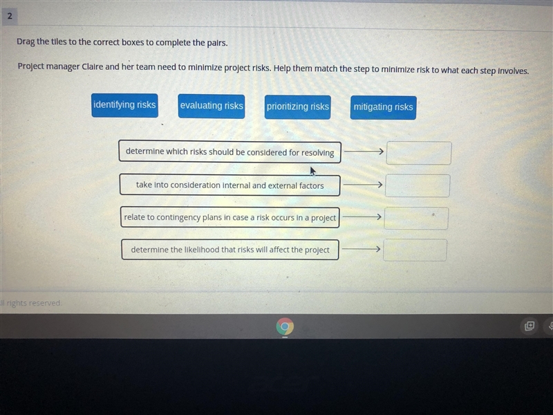 Project manager Claire and her team need to minimize project risks. Help them match-example-1