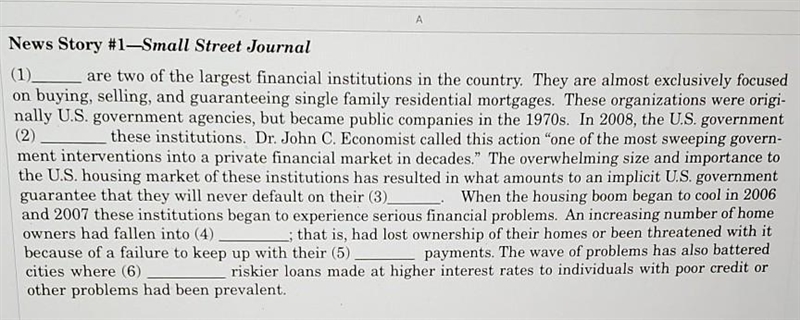 These are the choices fill in the blanks. asset backed security. bank run credit default-example-1