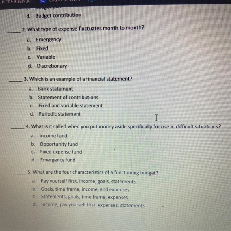 Part 1: Multiple Choice Instructions Choose the answer that best fits each statement-example-1