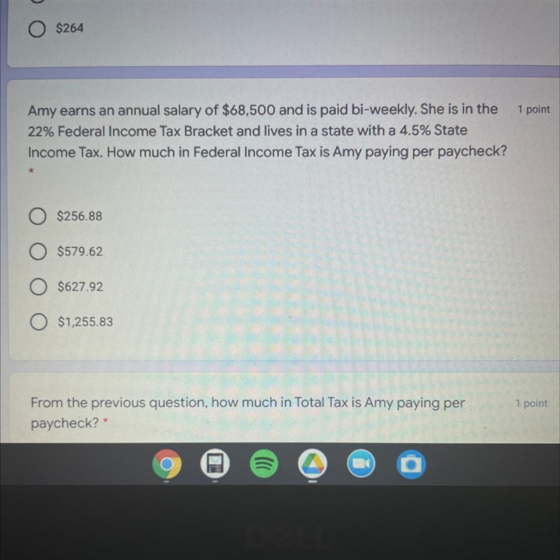 Help pls!!! Amy earns an annual salary of $68,500 and is paid bi-weekly. She is in-example-1