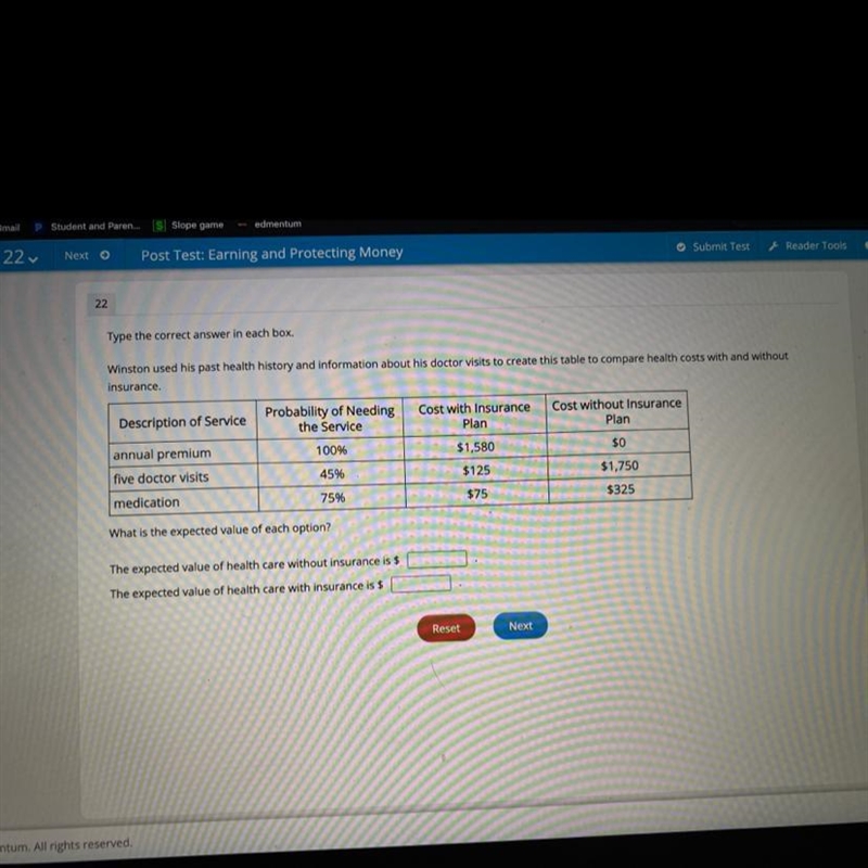 What is the expected value of each option?-example-1