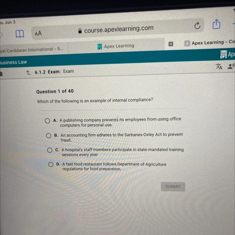 PLEASE HELP 2 6.1.2 Exam: Exam A. Question 1 of 40 Which of the following is an example-example-1