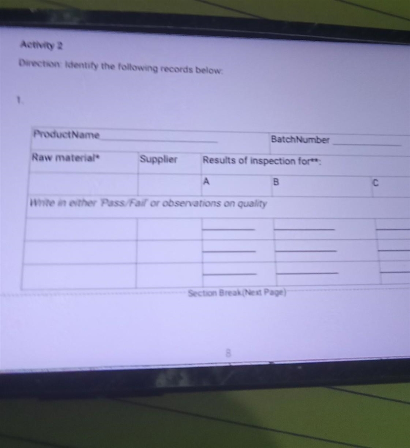 Activity 2 Direction: Identify the following records below: 1. Batch Number Product-example-1