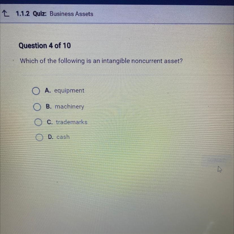 Which of the following is an intangible noncurrent asset?-example-1