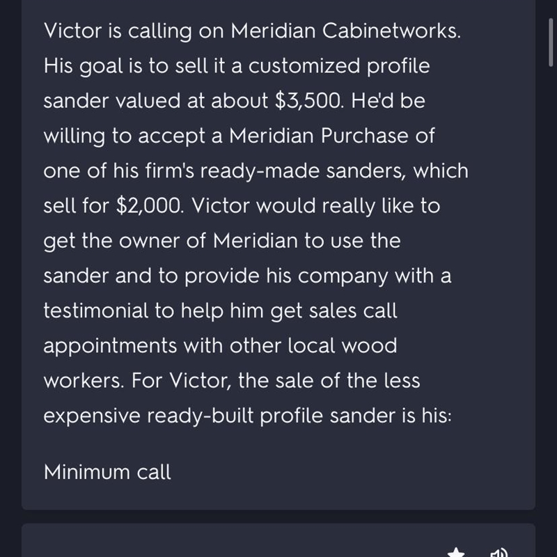 Victor is calling on Meridian Cabinetworks. His goal is to sell it a customized profile-example-1