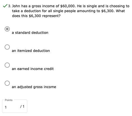 John has a gross income of $60,000. He is single and is choosing to take a deduction-example-1