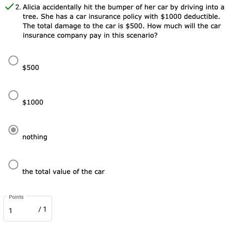 Alicia accidentally hit the bumper of her car by driving into a tree. She has a car-example-1