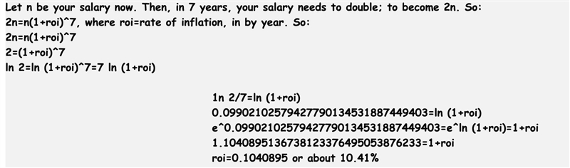 if salaries double every 7 years in order to keep up with inflation ,what rate of-example-1