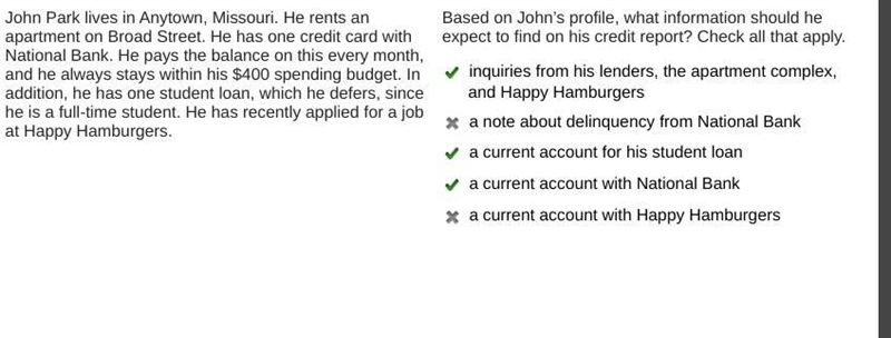 John Park lives in Anytown, Missouri. He rents an apartment on Broad Street. He has-example-1