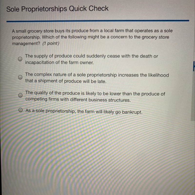 A small grocery store buys its produce from a local farm that operates as a sole proprietorship-example-1