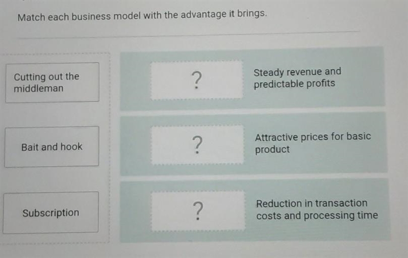 Match each business model with the advantage it brings.​-example-1