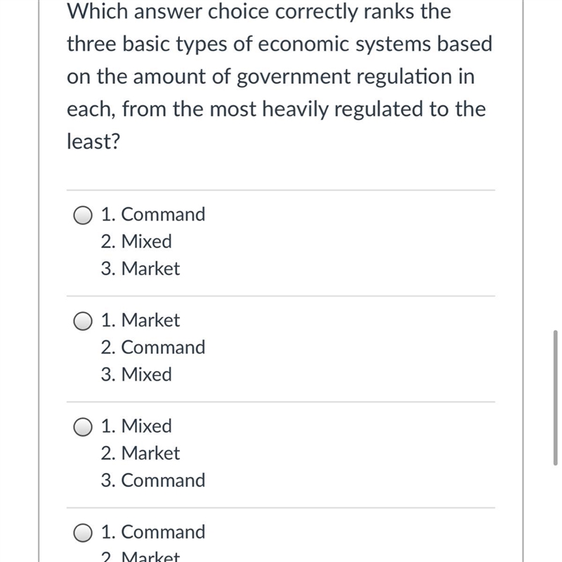 ECONOMICS!! PLEASE HELP ME!! the last answer choice is 1.Command 2.Market 3.Mixed-example-1