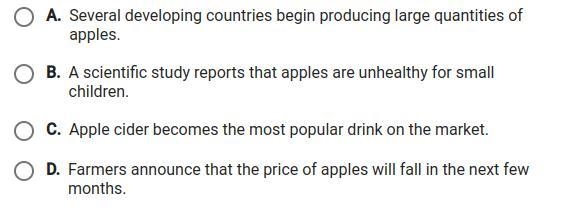 Which situation would most likely cause demand for apples to increase-example-1