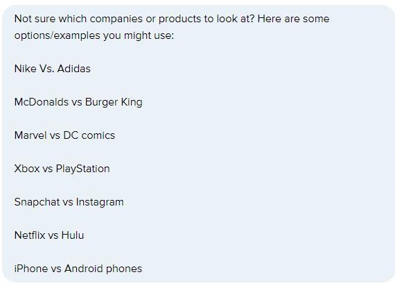 Compare two similar companies or products based on their consumers (audience), costs-example-1