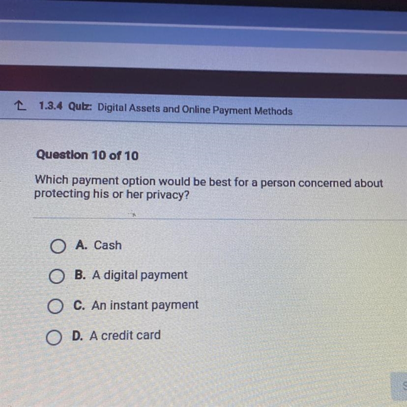 Question Which payment option would be best for a person concerned about protecting-example-1