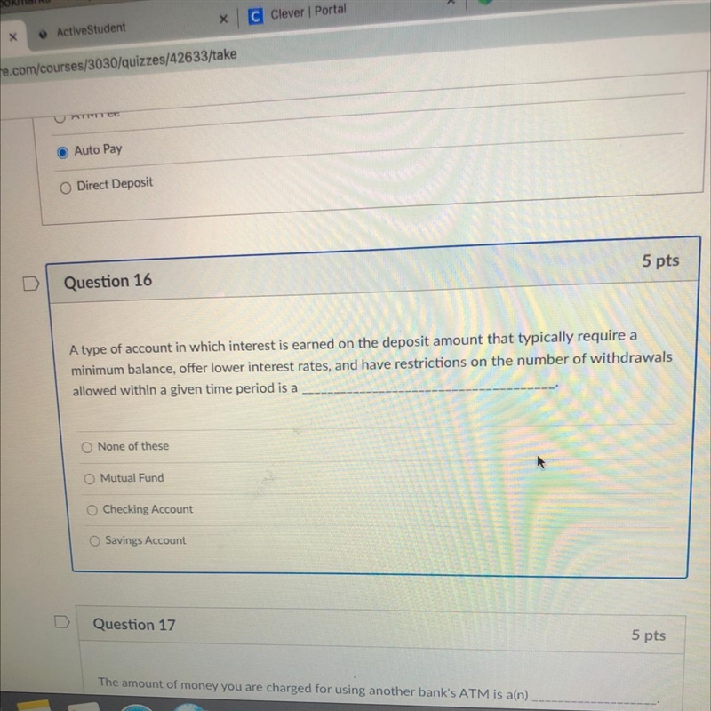 A type of account in which interest is earned on the deposit amount that typically-example-1