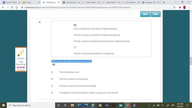 Which step of the legislative process is missing? with answers in screenshot-example-1