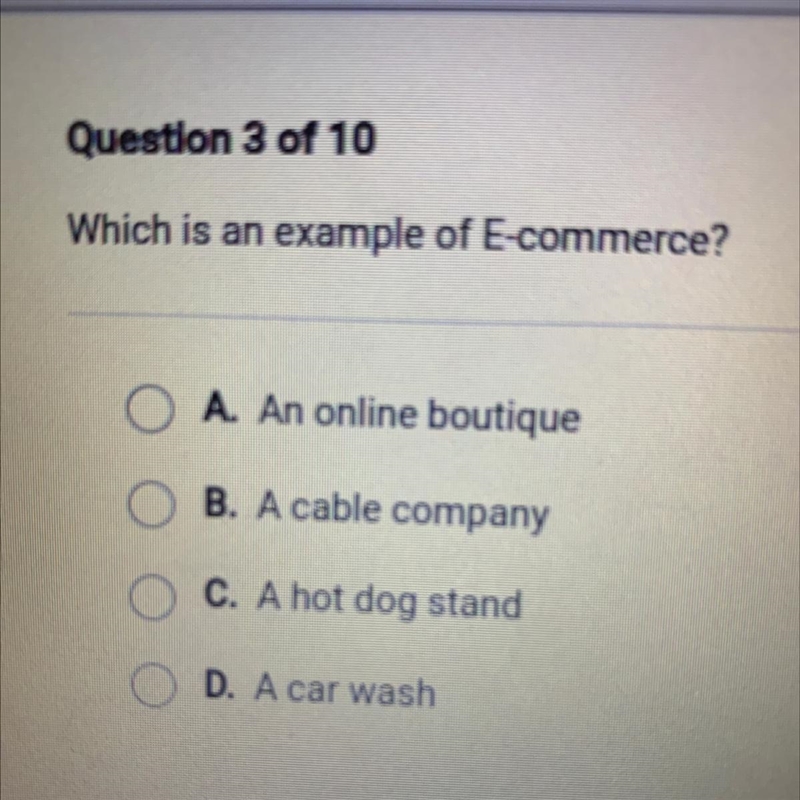 Which is an example of E-commerce?-example-1