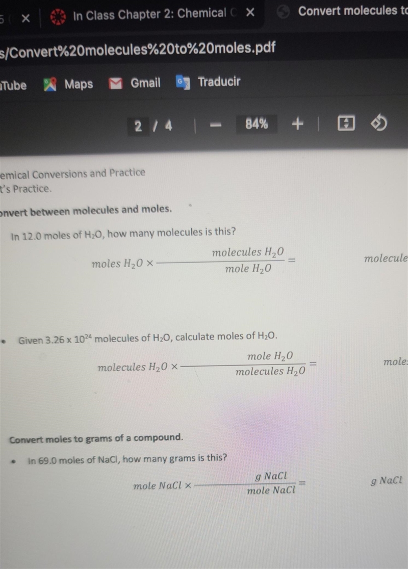 On the right it says molecules H2o in questions 1 and 2​-example-1