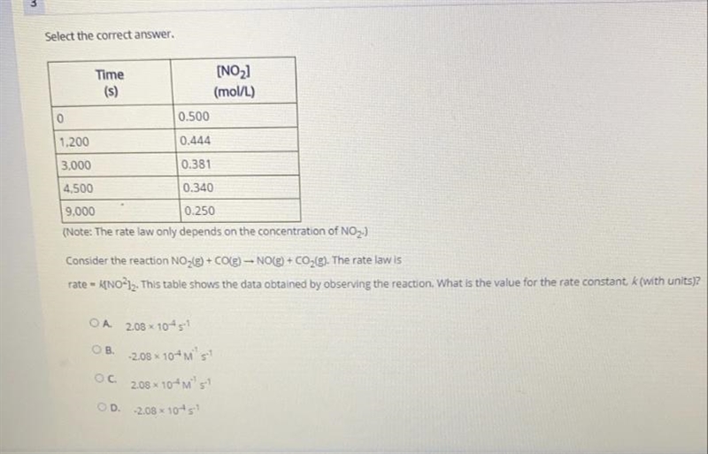 What is the value for the rate of constant, k(with units)?-example-1