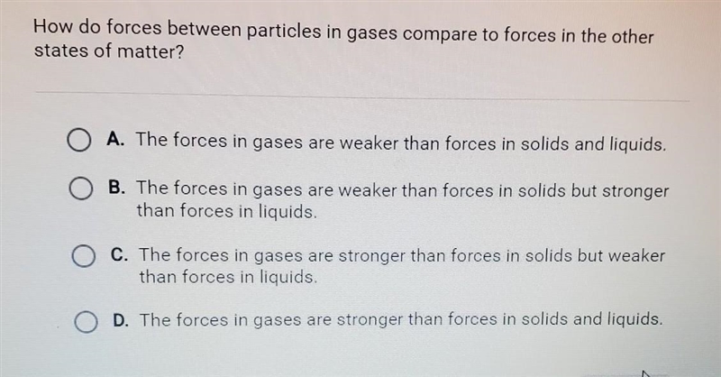 How do forces between particles in gases compare to forces in the other states of-example-1