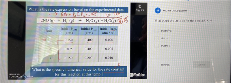 CHEMISTRY HELP PLEASE how do you determine what unit to put k in (rate law)?-example-1