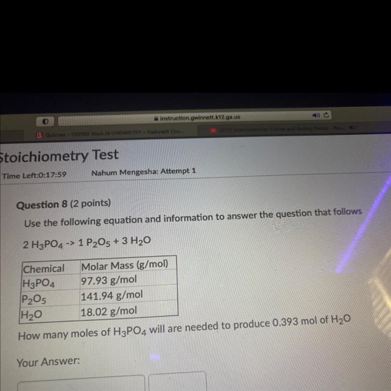 Question 8 (2 points) 3 Use the following equation and information to answer the question-example-1